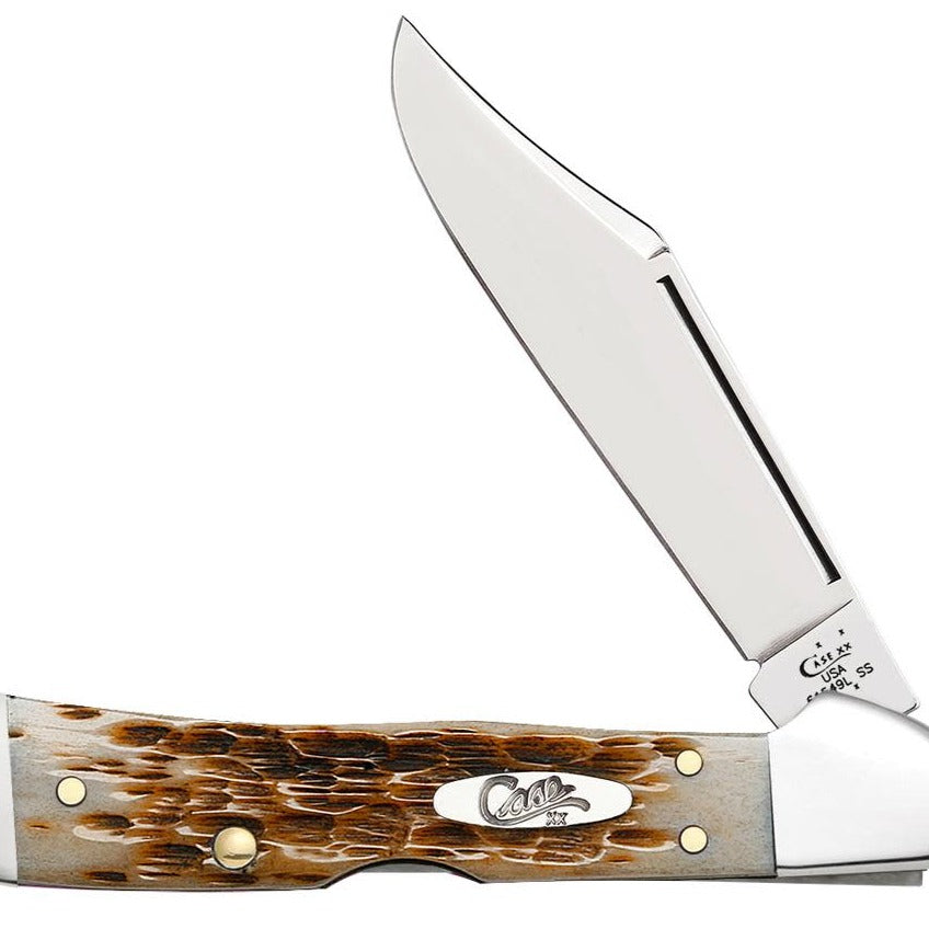 Amber Bone Peach Seed Jig Mini Copper Lock Knife