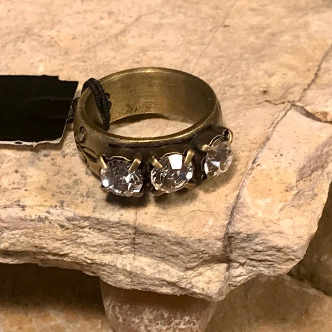 Brass Triple Swarovski Crystal Ring