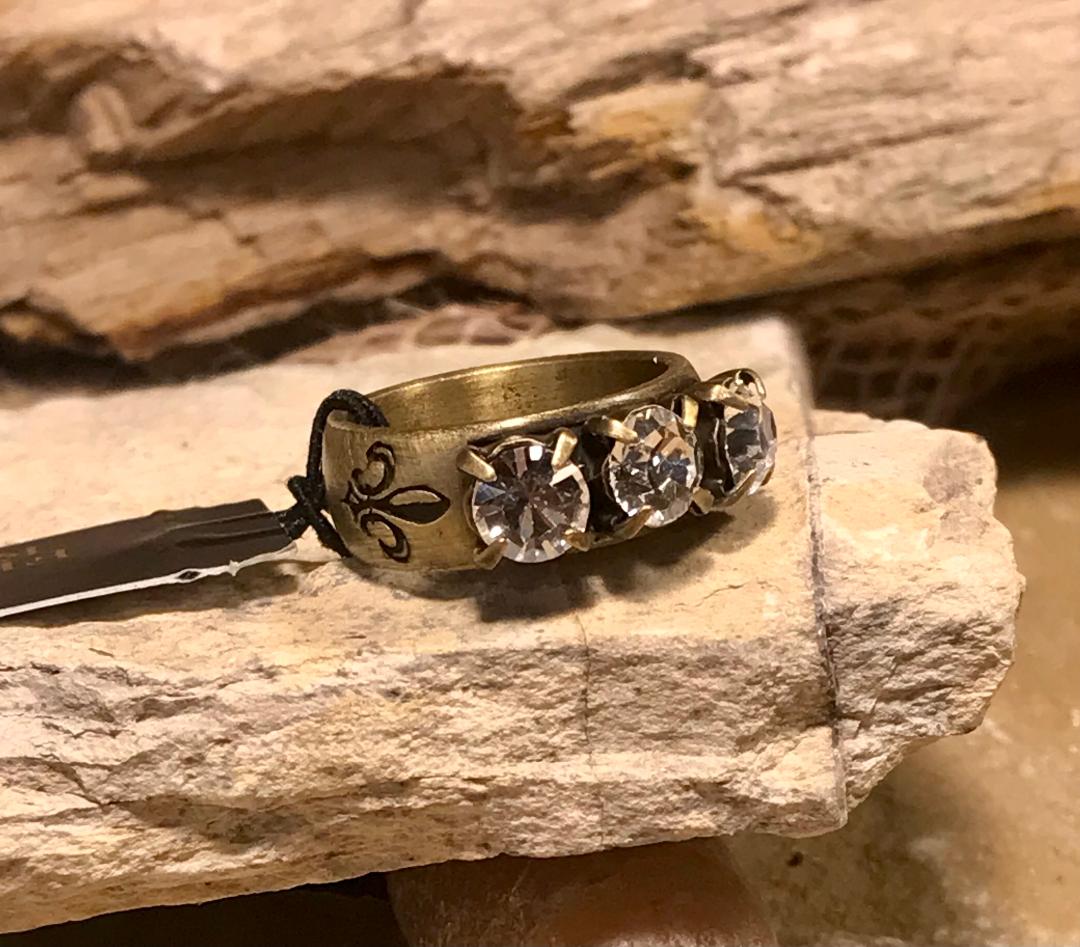 Brass Triple Swarovski Crystal Ring