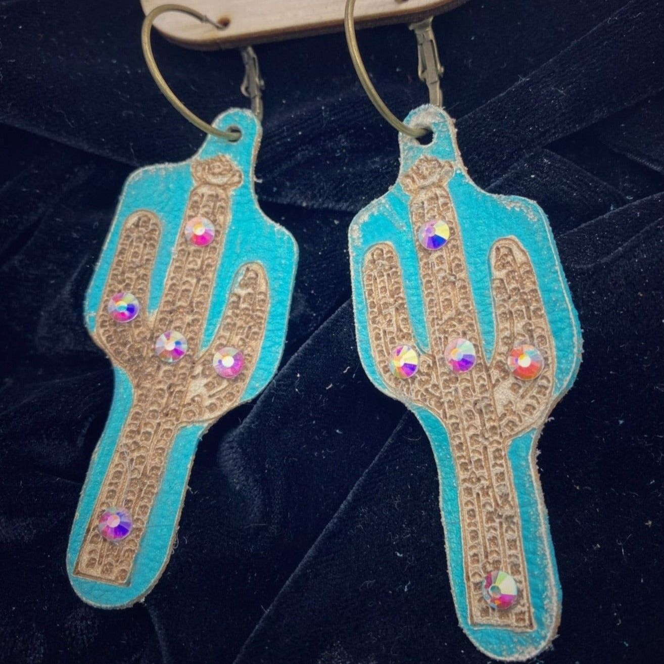 Cactus Hand Painted Leather Earrings