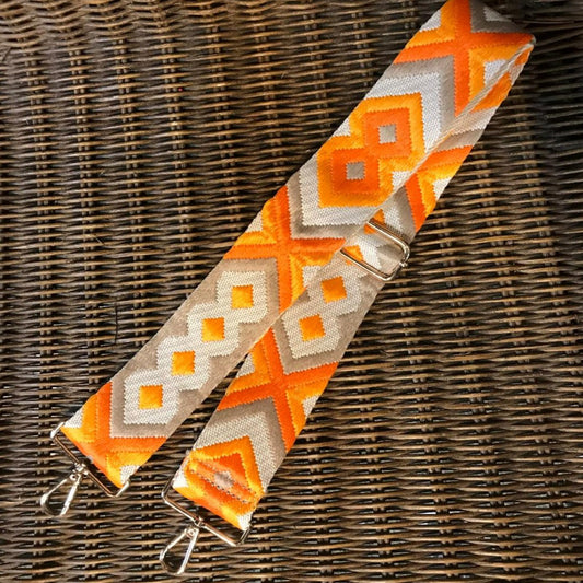 Aztec Embroidered Adjustable Strap Orange/Cream