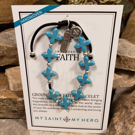 Grounded in Faith Silver/Blue Cross Bracelet