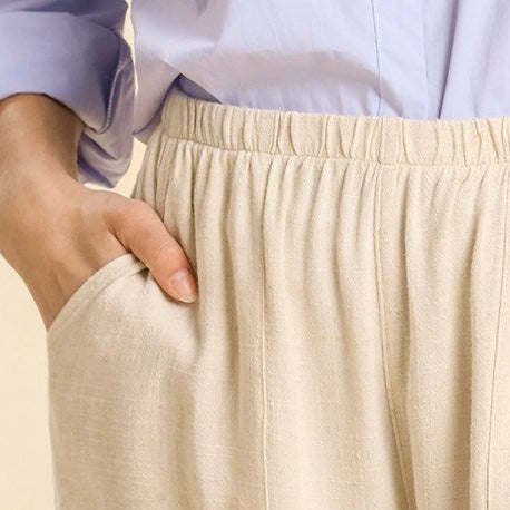 Linen Blend Elastic Waist Ruffle Hem Shorts with Pockets
