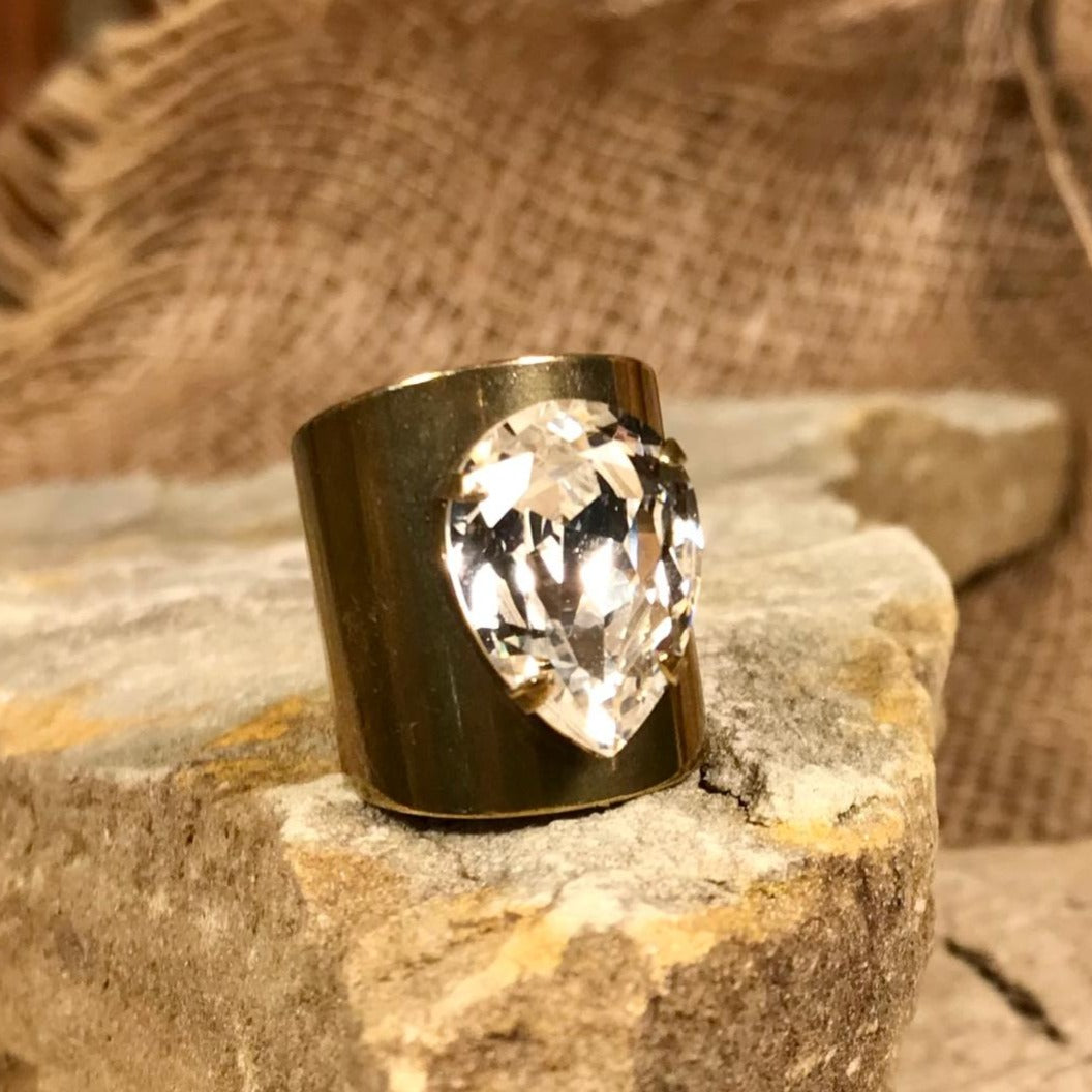 Teardrop Clear & Bronze Adjustable Ring