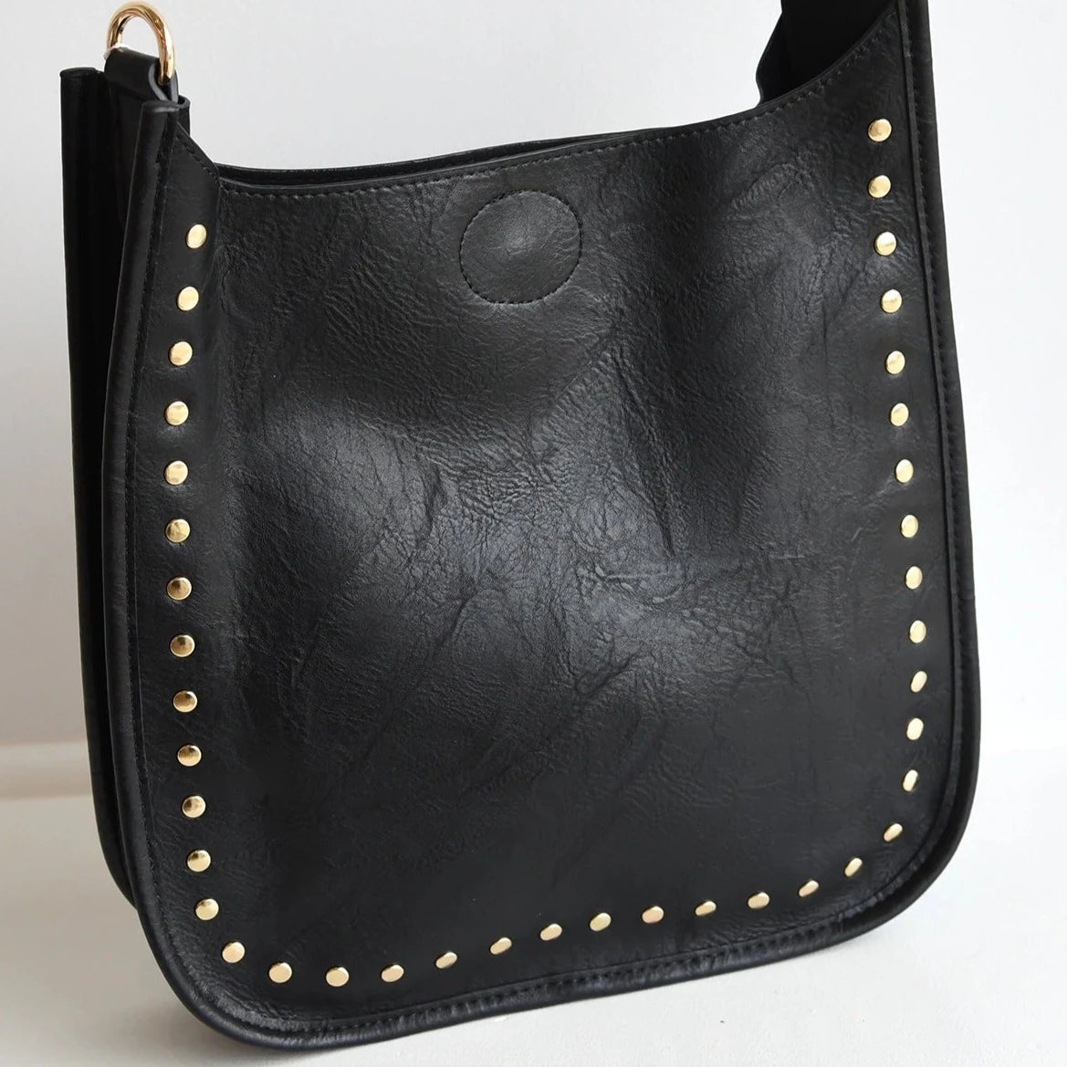 Black Classic Messenger Gold Studded Handbag