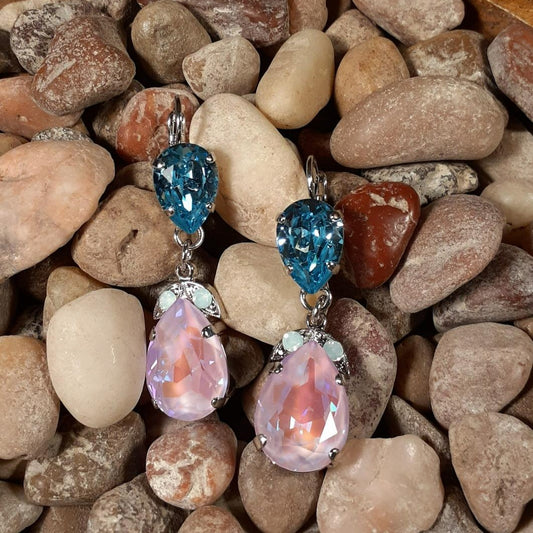 Pink and Blue Multi Stone Earrings
