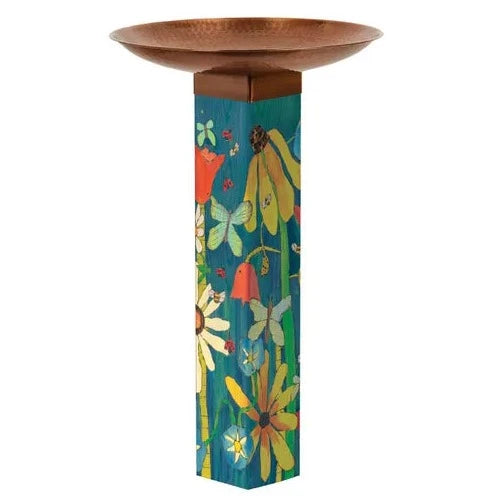 Earth Laughs In Flowers Bird Bath Art Pole W/ Copper Topper