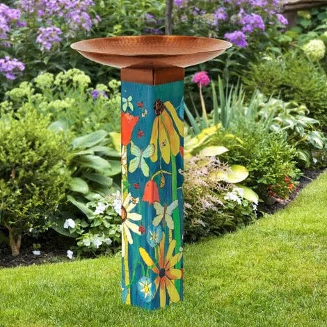 Earth Laughs In Flowers Bird Bath Art Pole W/ Copper Topper
