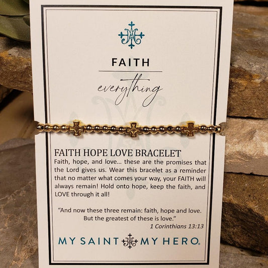 Faith Over Everything Gold Beaded Bracelet