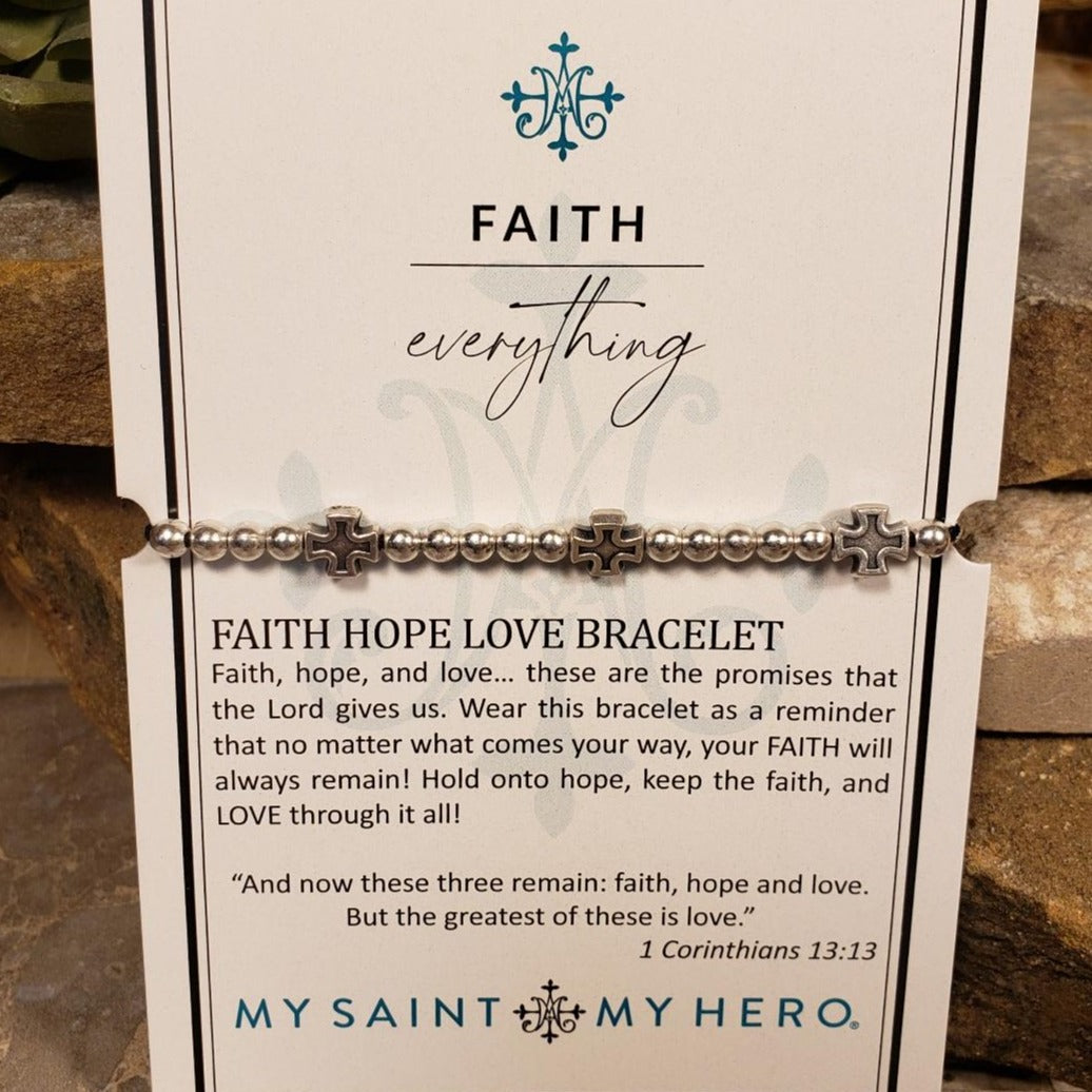 Faith Over Everything Silver Beaded Bracelet