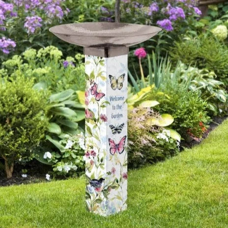 Garden Song Bird Bath Art Pole W/ Stainless Steel Topper