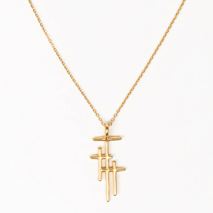 Gold Faithful Light Three Cross Gold Necklace