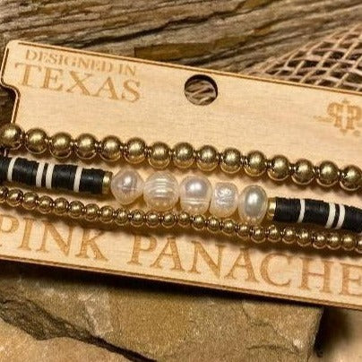 Gold, Black & Pearl Bead Stack Bracelet