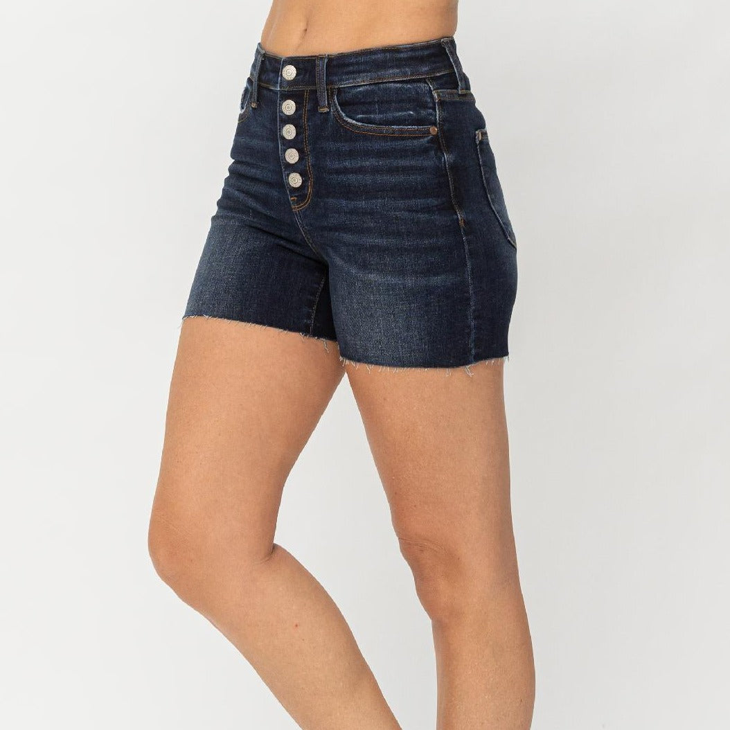 Super Dark Wash Button Fly Cut off Shorts