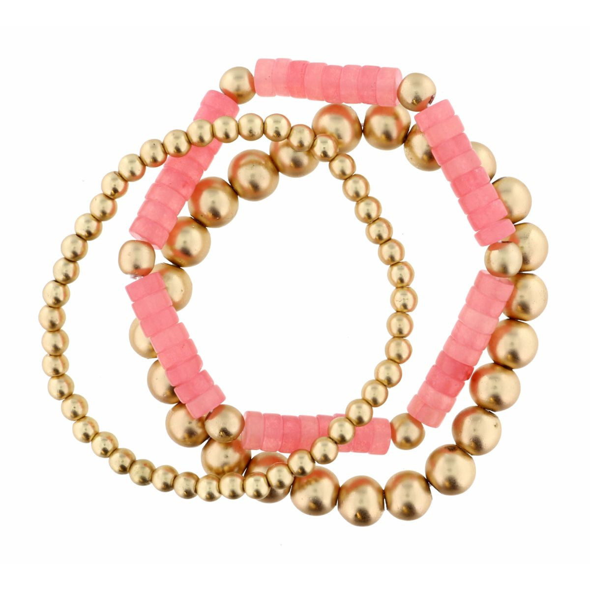 Pinky Coral and Matte Gold Beads Bracelet