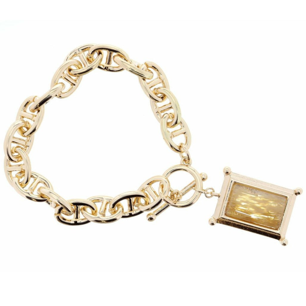 Gold Encased Natural Rectangle Bracelet