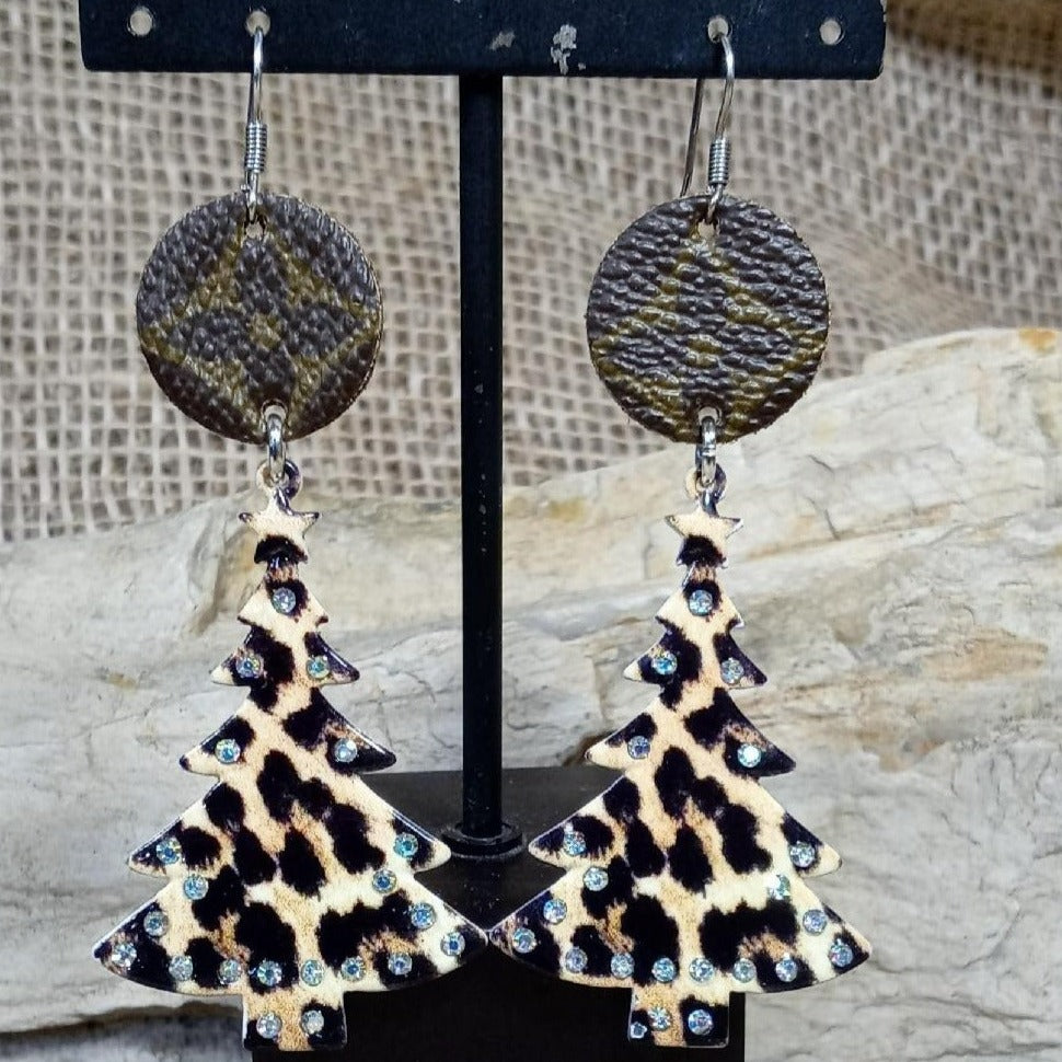 Sassy & Glitzy Rhinestone “Up LV” Christmas Tree Earrings