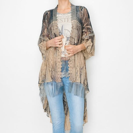 West Lace & Crochet High Low Cardigan Duster
