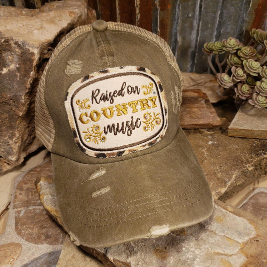 Raised On Country Music Bling Olive Embroidered Cap