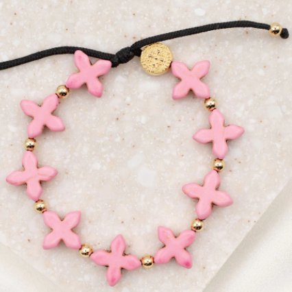 Grounded in Faith Gold/Light Pink Cross Bracelet