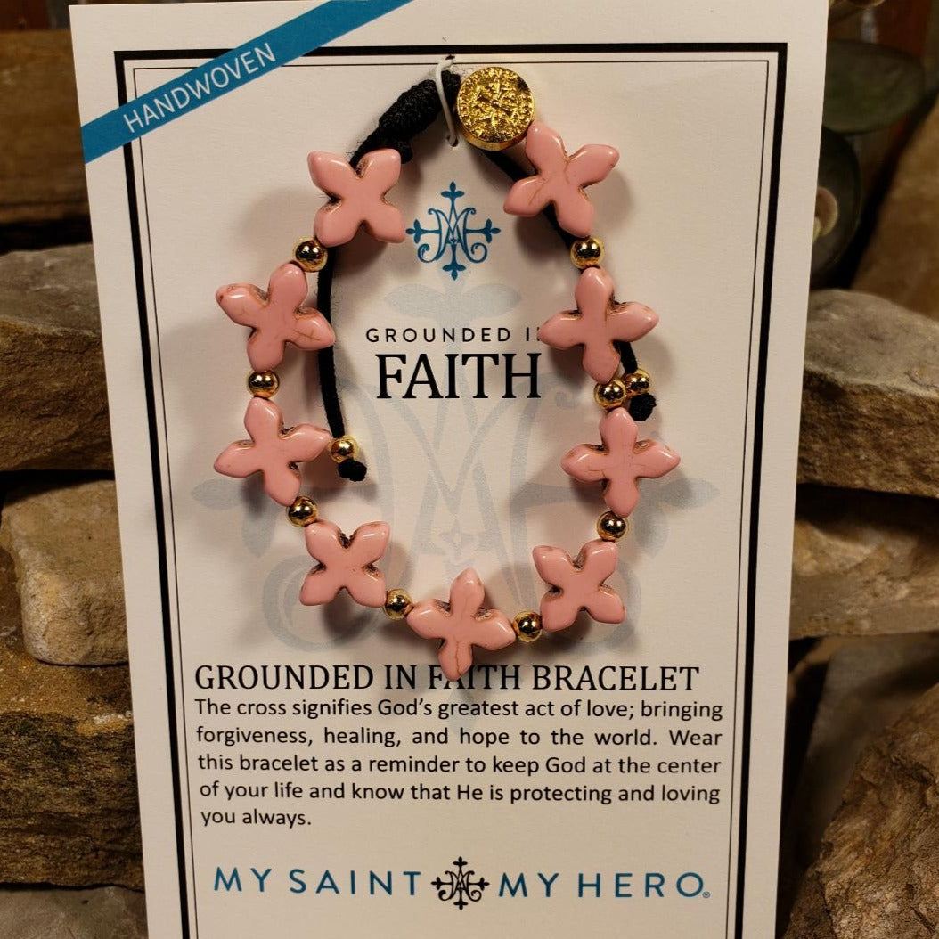 Grounded in Faith Gold/Light Pink Cross Bracelet