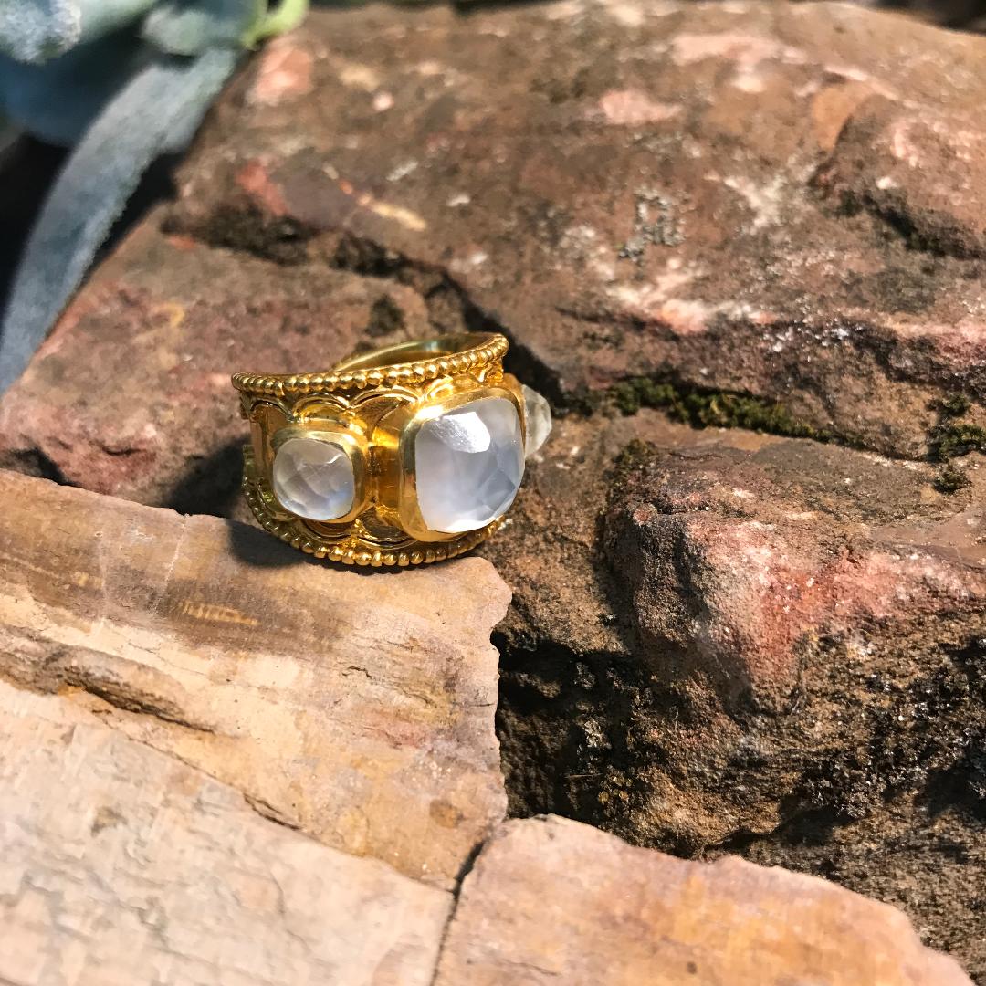 Trieste Statement Gold Iridescent Clear Crystal Ring
