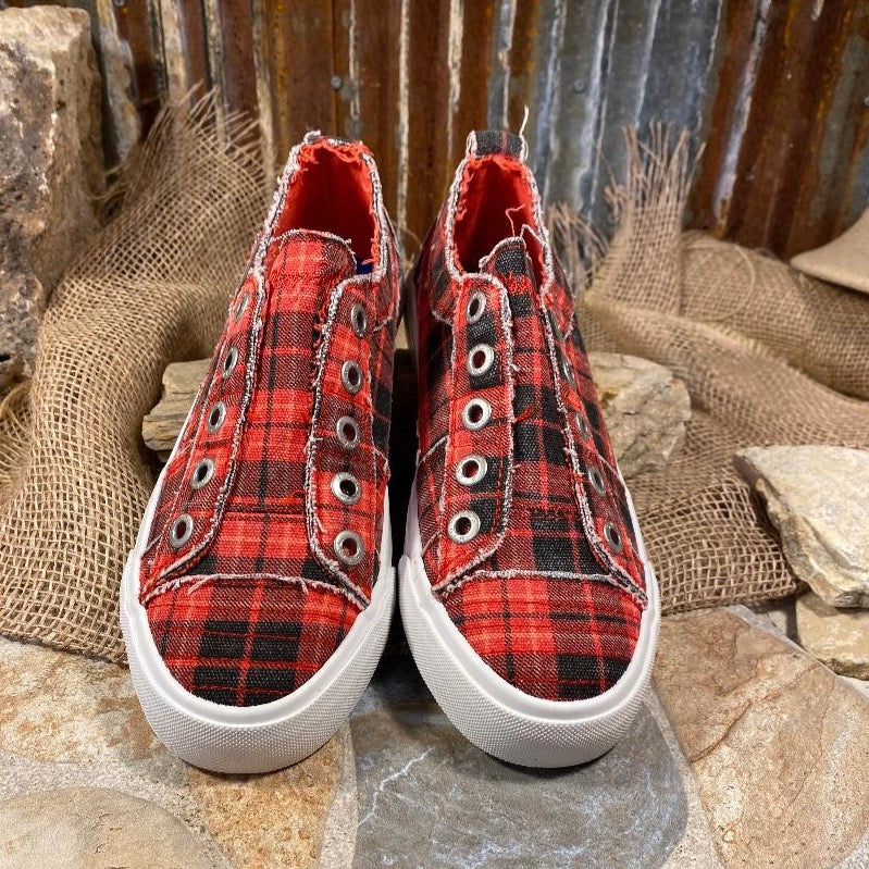 Play Red Plaid Canvas Slip On Sneaker