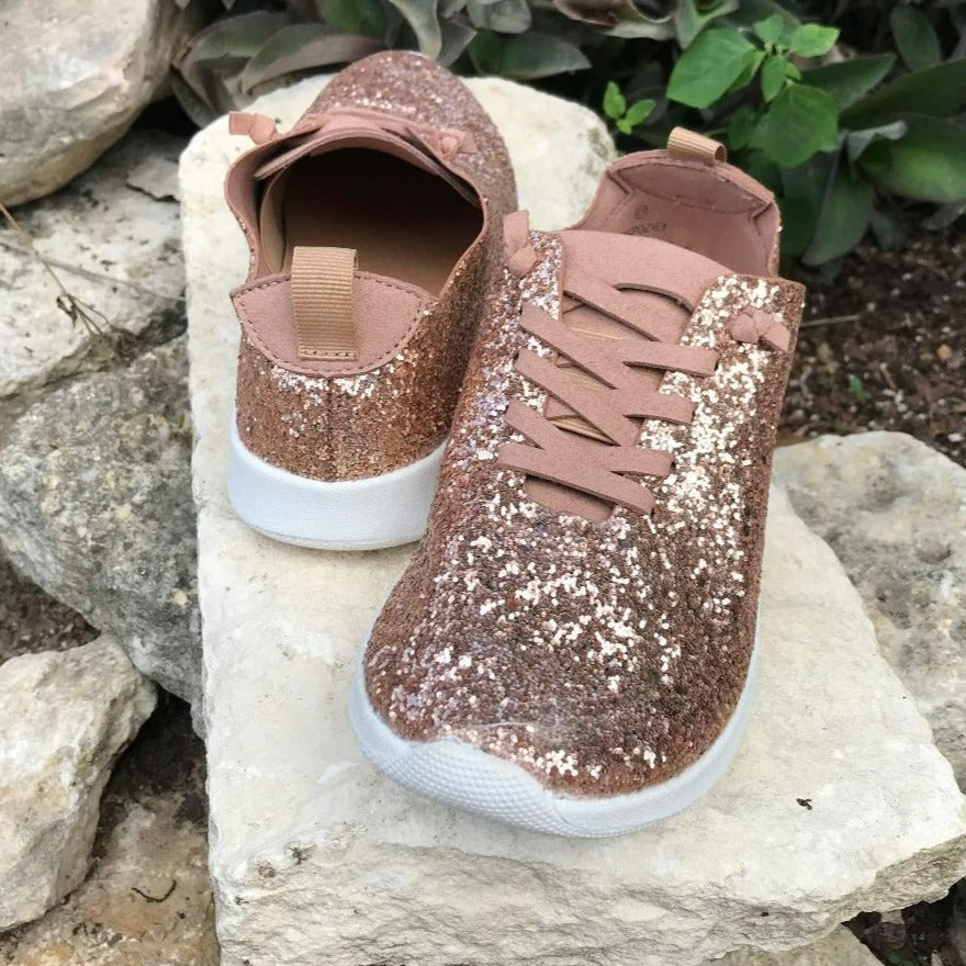 Rose gold glitter 2025 slip ons