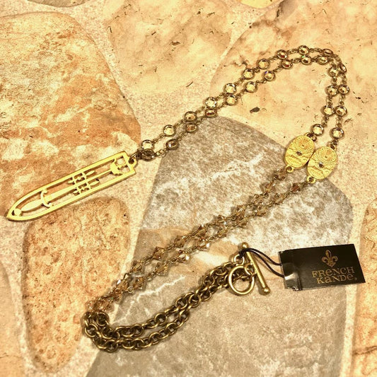 Golden Shadow Swarovski, Chain & Sword Crown Pendant Necklace