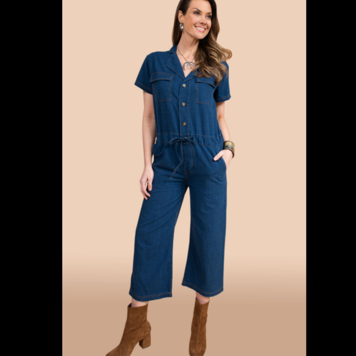 Collared with Drawstring Waist Jumpsuit