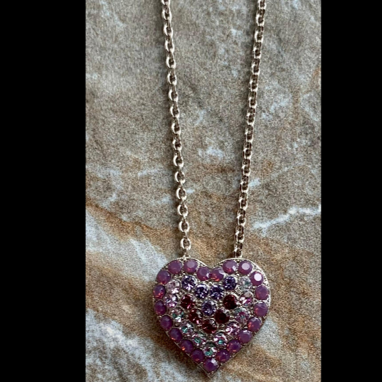 Pavé Heart Pendant Necklace in "Wildberry