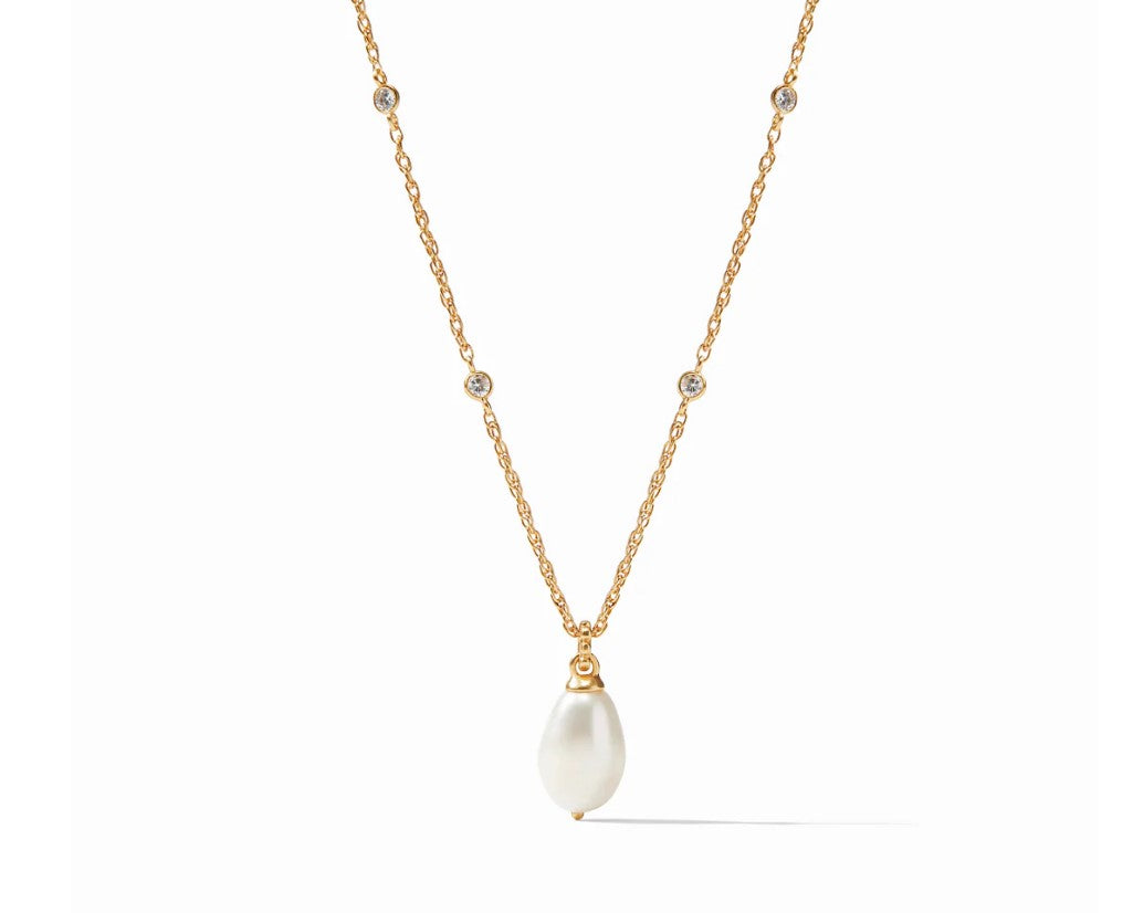 Marbella Gold Freshwater Pearl and Cubic Zirconia Solitaire Necklace