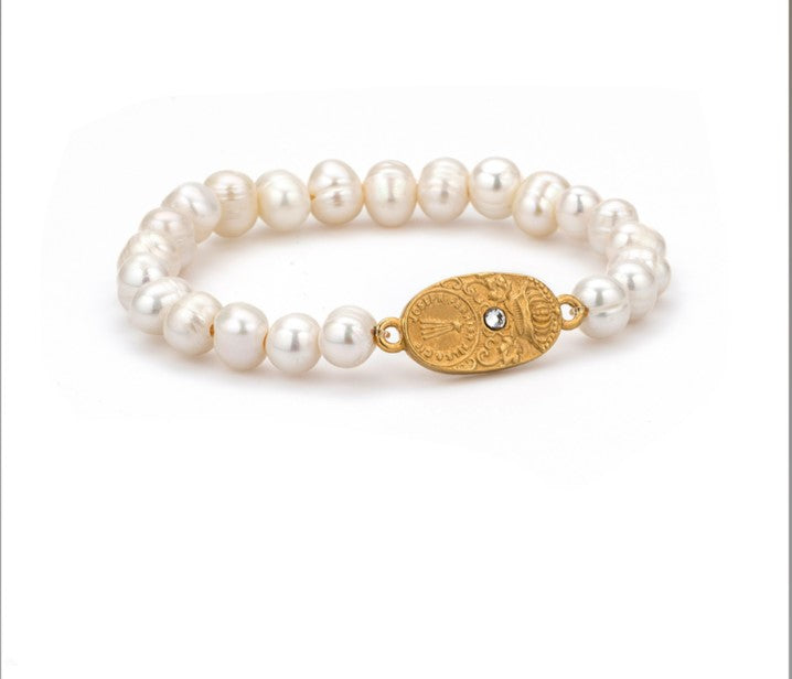 White Freshwater Pearl & 24k Gold Cuvee Bracelet