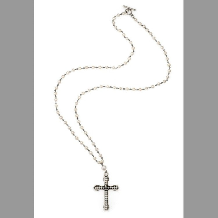 Pearls with Pearl FDL Channel Cross Necklace