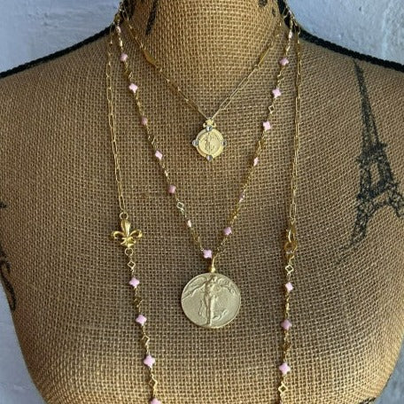 Blush Quatrefoil Chain with L’Ange medallion Necklace