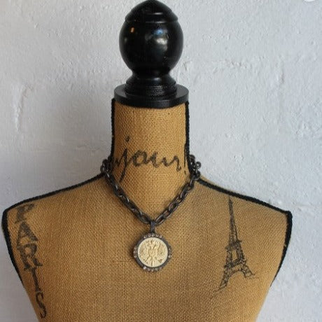 Graphite Lourdes Chain with Canard Medallion and Austrian Crystal Necklace