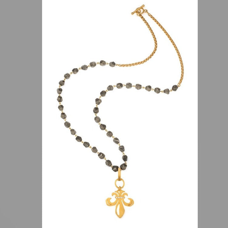 Pyrite Cheval Chain with Grande Fleur Pendant Necklace