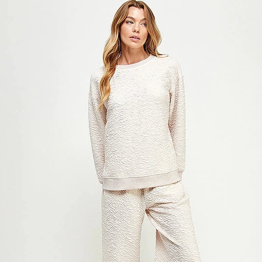 Textured Sweatshirt Lounge Wear Cream Top