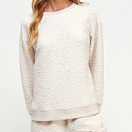 Textured Sweatshirt Lounge Wear Cream Top