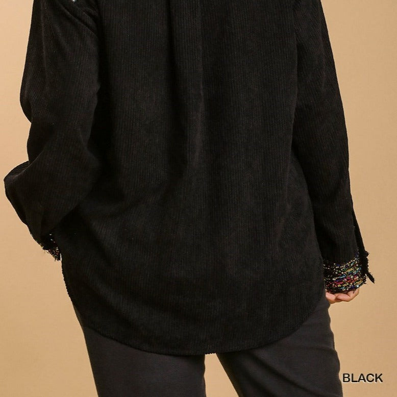 Multi Sequin Adorned Top in Black