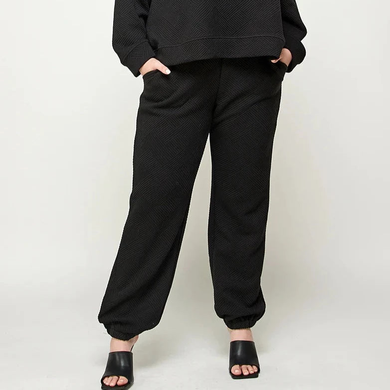 Textured Black Sweatshirt Pant Lounge Wear (Plus Size)