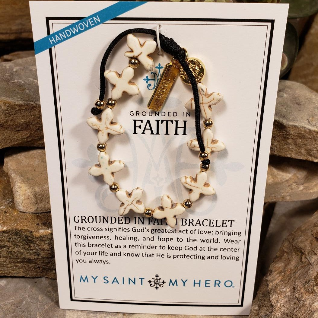 Grounded in Faith Gold/White Cross Bracelet