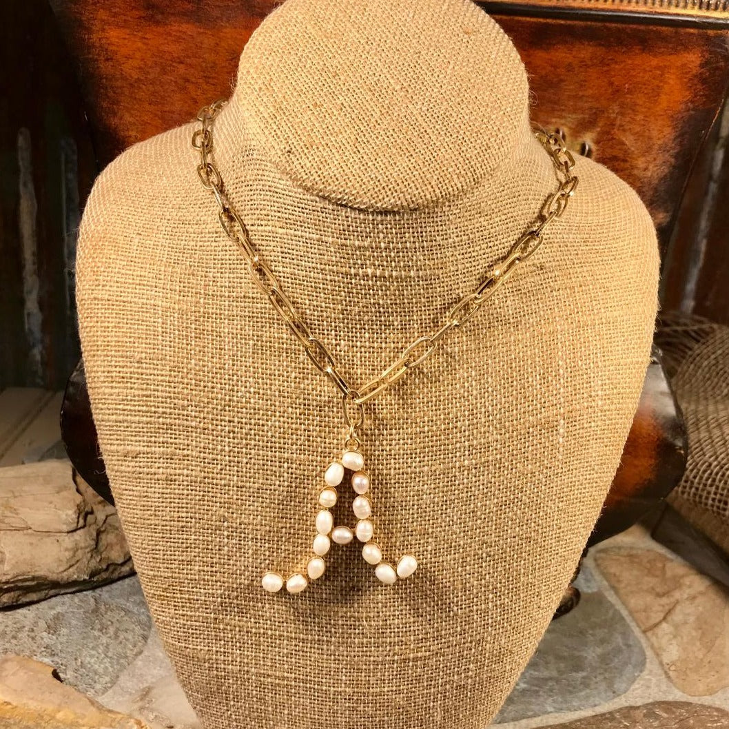 A Initial Pearl  Gold Necklace