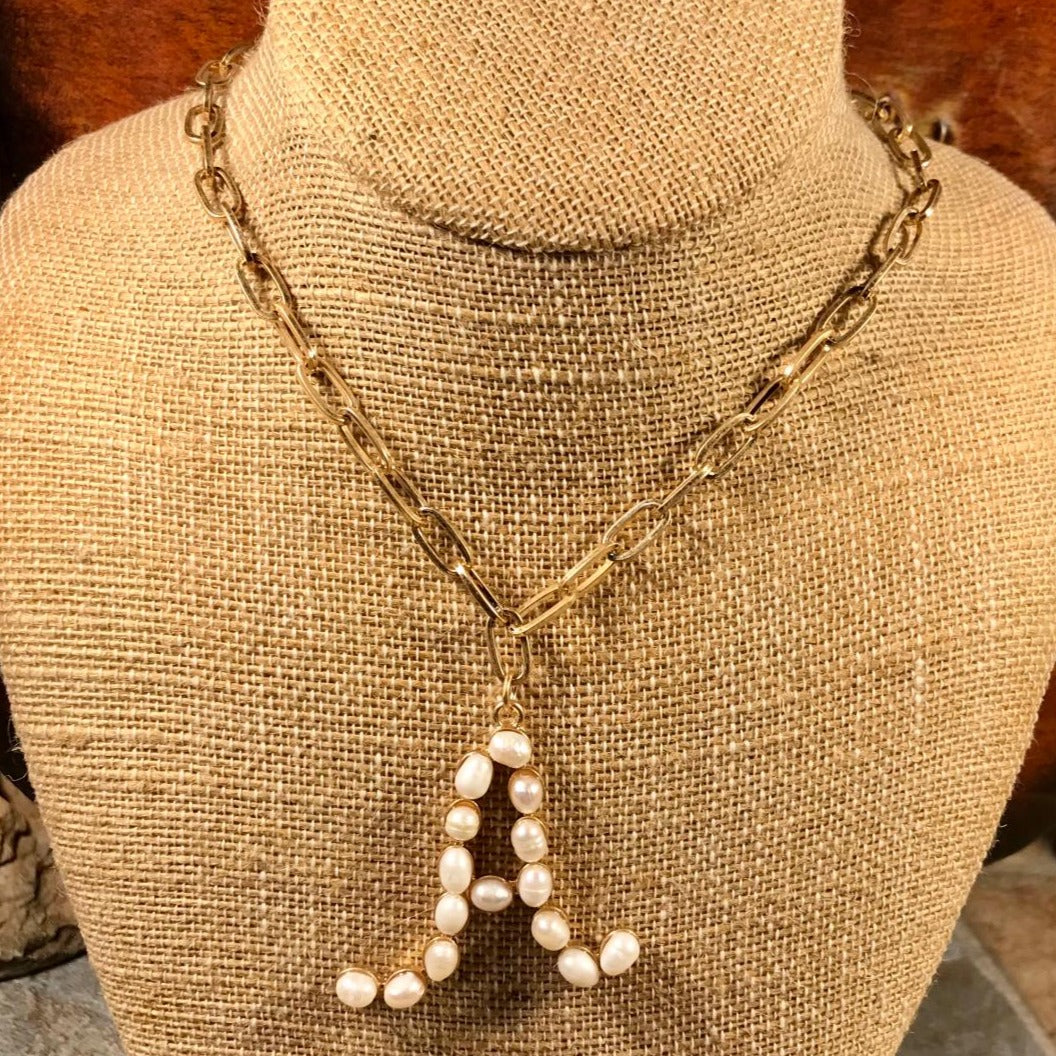 A Initial Pearl  Gold Necklace