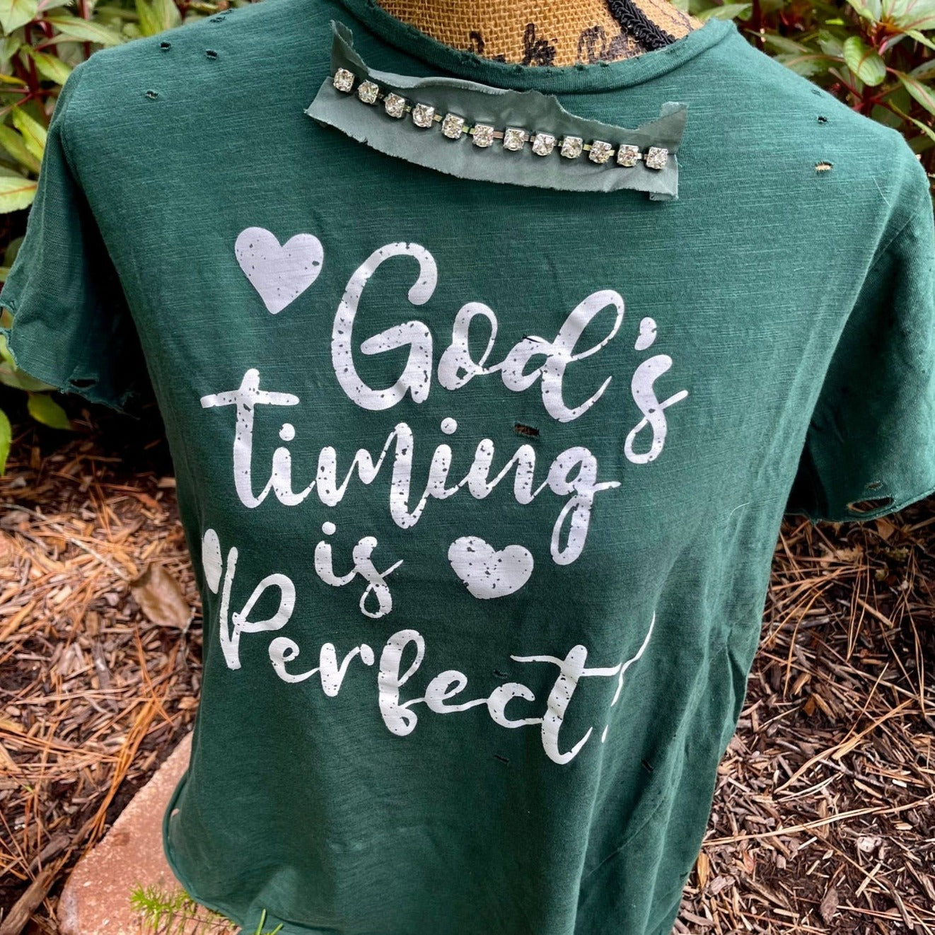God's Timing Tattered Embellished Graphic Tee