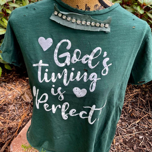 God's Timing Tattered Embellished Graphic Tee