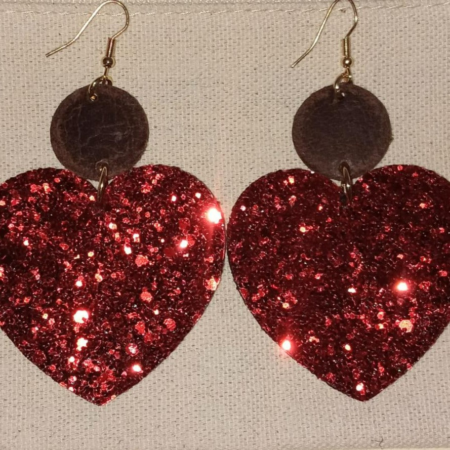 Red Glittered “Up LV” Heart Earrings