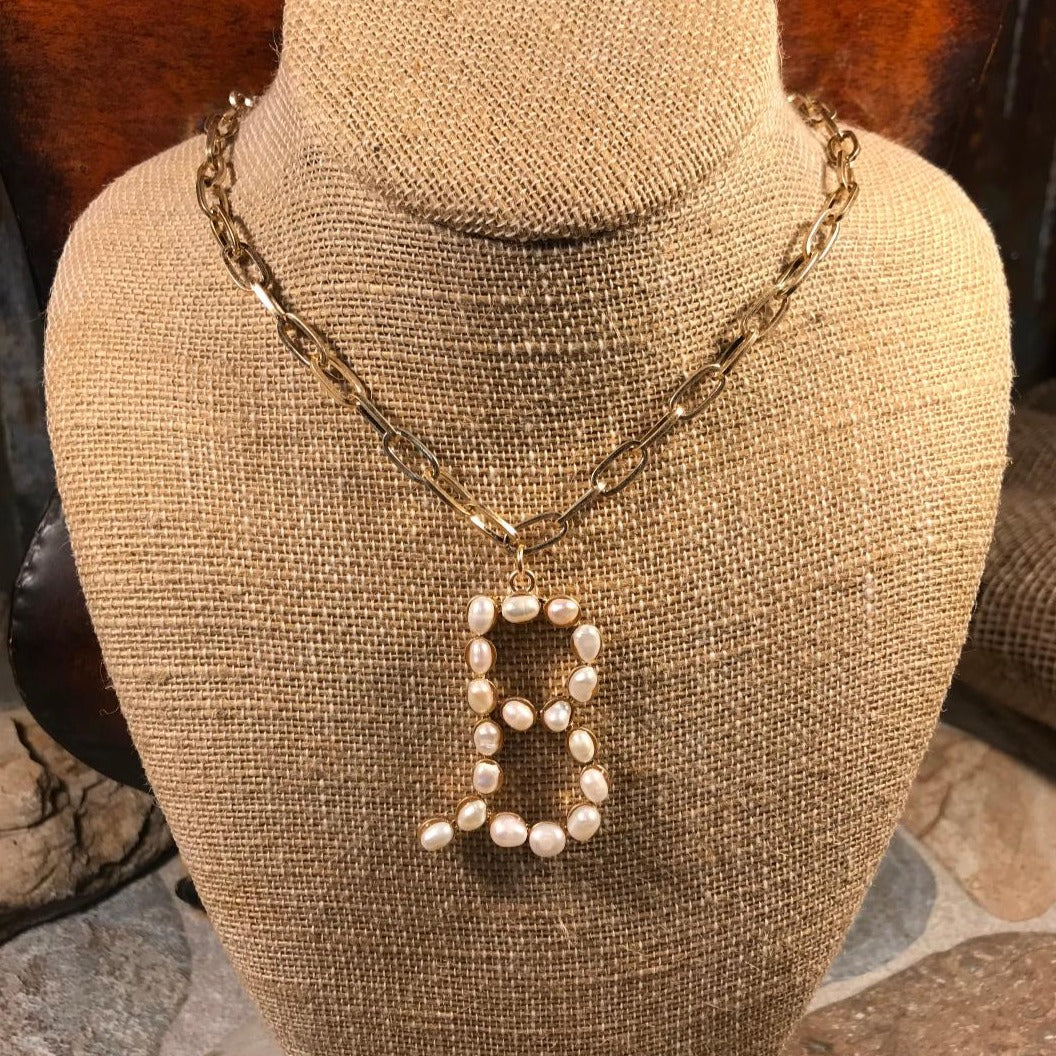 B Initial Pearl Gold Necklace