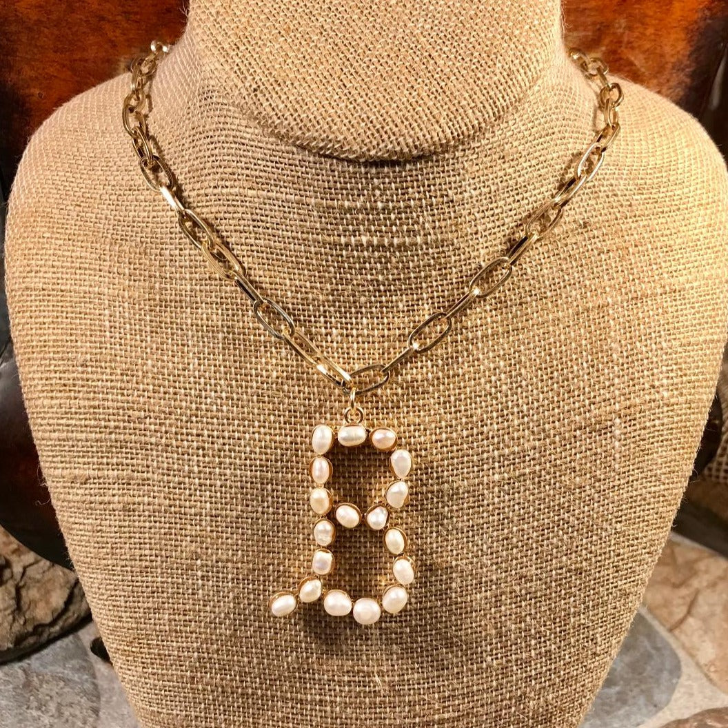B Initial Pearl Gold Necklace