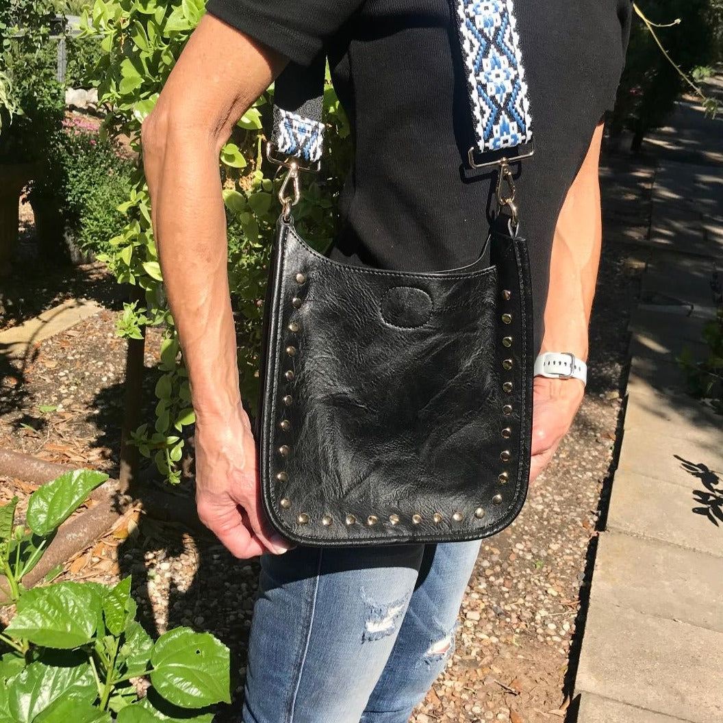 Black Gold Studded Medium Messenger Handbag